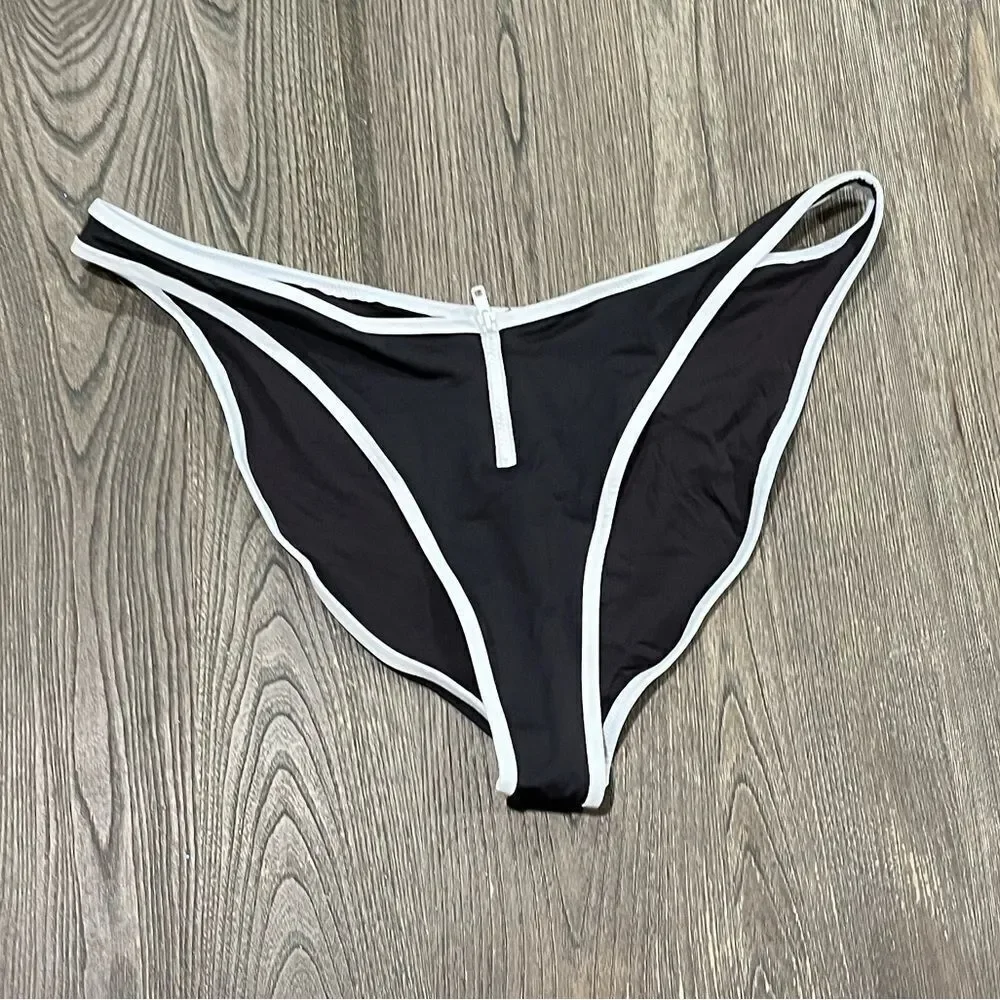 NWT Skims Sporty Zipper Swim Dipped Front Tanga Swimwear Bottom Onyx 4X